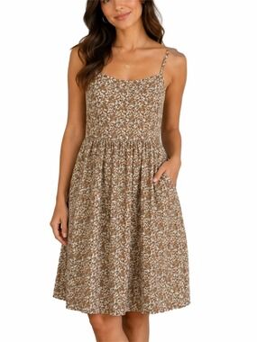 Natural Life Floral Print Sundress Women’s Size M Lightweight Pockets